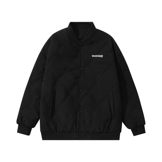 WASSUP HEODS diamond plaid letters cotton jacket men's autumn and winter simple casual couple baseball uniform top
