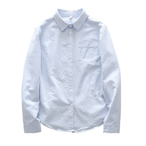 Small and fresh literary pure cotton blue striped shirt women's long-sleeved lapel inner commuter shirt loose top coat