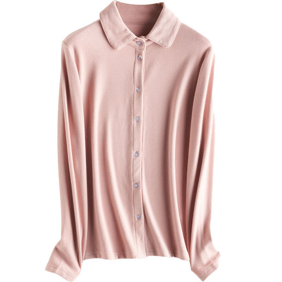 
Cashmere protein skin-beautifying shirt for women 2025 autumn and winter new layered inner collegiate style German velvet heated long-sleeved shirt