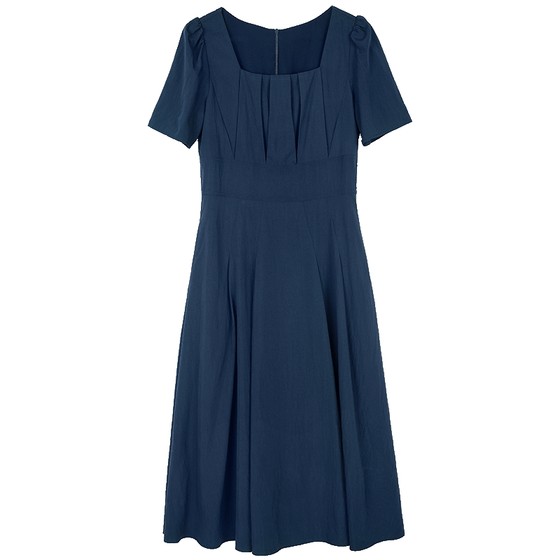 
Lavinia Xia's new slim high waist long skirt solid color high waist lady temperament French square collar dress