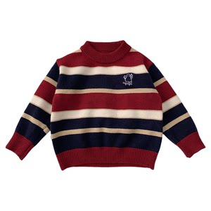
Boys' Western Style Sweaters Autumn and Winter 2025 New Children's Fashion Striped Sweaters Middle Children's Soft Round Neck Sweaters