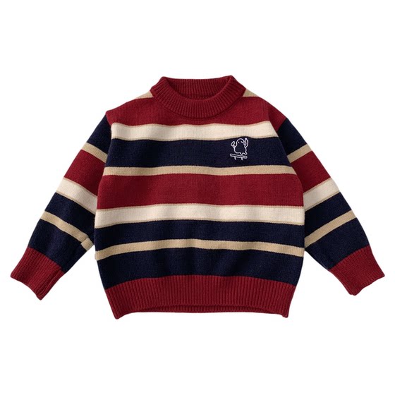 
Boys' Western Style Sweaters Autumn and Winter 2025 New Children's Fashion Striped Sweaters Middle Children's Soft Round Neck Sweaters