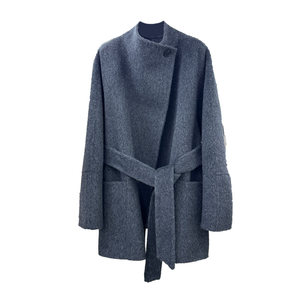 
Yak velvet elegant gray standing collar double-sided wool coat for women's short autumn and winter new one-button simple wool coat