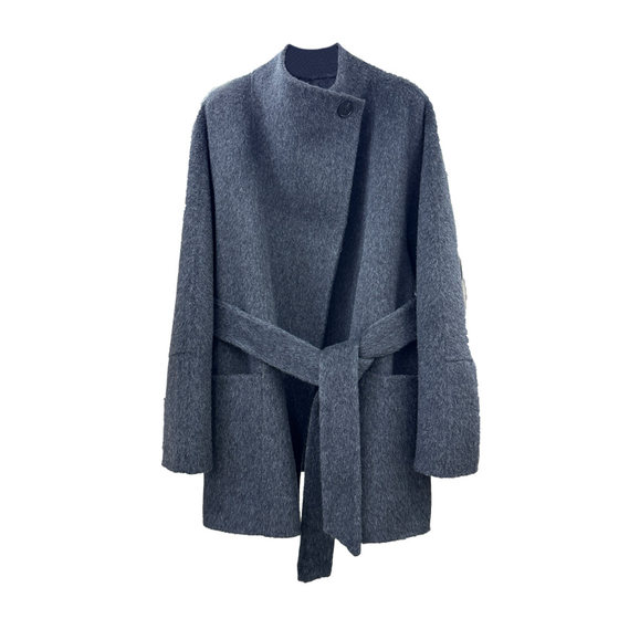 
Yak velvet elegant gray standing collar double-sided wool coat for women's short autumn and winter new one-button simple wool coat