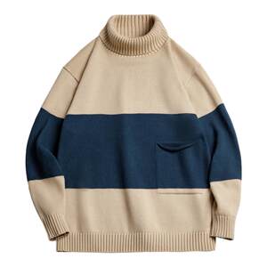 
Maden workwear American retro turtleneck knitted sweater contrast striped pullover warm bottom knitted sweater men's spring