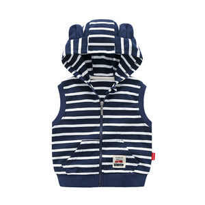 Children's pure cotton single-layer hooded vest spring and autumn boys and girls baby double-layer striped vest thin casual vest trendy