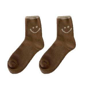 
Curled Smiley Socks Women's Mid-calf Socks Autumn and Winter Solid Color Cute Japanese Style Velvet Thickened Warm Postpartum Terry Socks
