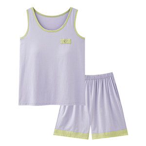 Fentenk An vest pajamas for women in summer cotton silk belt chest pad thin home clothes summer sleeveless shorts set