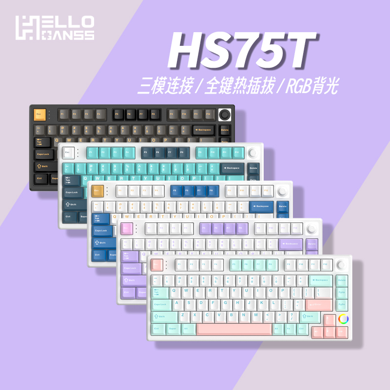 HELLO GANSS HS 75T 81键 2.4G蓝牙 多模无线机械键盘 烟云紫 GANSS轴-月魄银轴 RGB