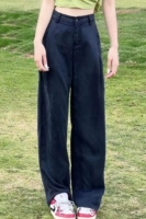 Джинсовые летние тонкие шелковые штаны, высокая талия, свободный прямой крой, подходит для подростков