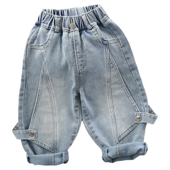 
Children's jeans, spring and autumn styles for men and women, baby loose casual long pants with elastic waist, versatile, trendy, cool and handsome, washed and soft