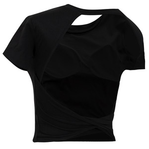 
Lanwen beautiful back yoga suit for women with fixed chest pad high strength body clothes outdoor running high elastic sports short sleeves summer