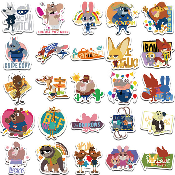 [Official authorization of Disney] 50 Crazy Zootopia Joint Stickers Cute Cartoon Doodle Creative Decoration Travel Box Mobile Computer Waterproof Stickers