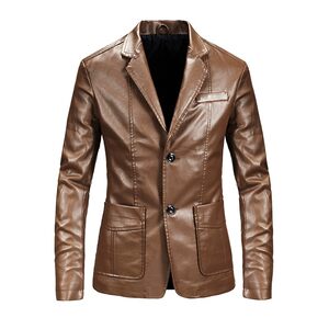 
Leather jacket for men autumn and winter men's trendy loose thin velvet handsome leather suit soft leather suit collar jacket mid-length leather jacket