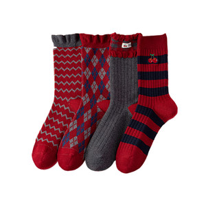 
Animal year red wool socks for women in autumn and winter thickened warm and cold-proof mid-calf socks 2026 New Year socks gift box