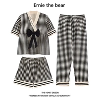 Летняя японская хлопковая пижама, милый комплект, свободный крой, 3 предмета
