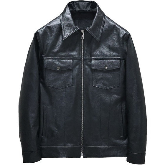 
Napa head layer soft cowhide genuine leather leather jacket men's slim short lapel casual denim jacket youth jacket