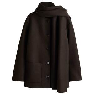 
HM women's windbreaker 2025 winter new scarf design coat British style navy coat 1302220