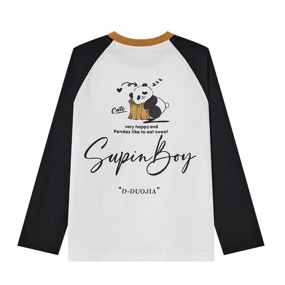 
Duojia boys long-sleeved T-shirt 2026 spring new spring and autumn pure cotton children's panda print raglan sleeve top