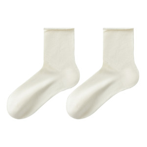 Socks for women in summer, thin cool mulberry silk mid-tube socks antibacterial and anti-odor rolled ice stockings breathable boneless short socks