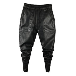 Winter motorcycle leather pants plus velvet thick size windproof men imitating leather PU beam loose small foot casual personality trousers