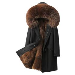 Parker Men's Detachable Winter Coat, Imitation Fox Fur Lining, Imitation Fur Mid-length Mink Fur All-in-one