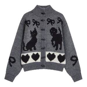 
[Ready Stock] WE11DONE TRACK Cat Horn Button Sweater Coat Design Lazy Style Knitted Cardigan