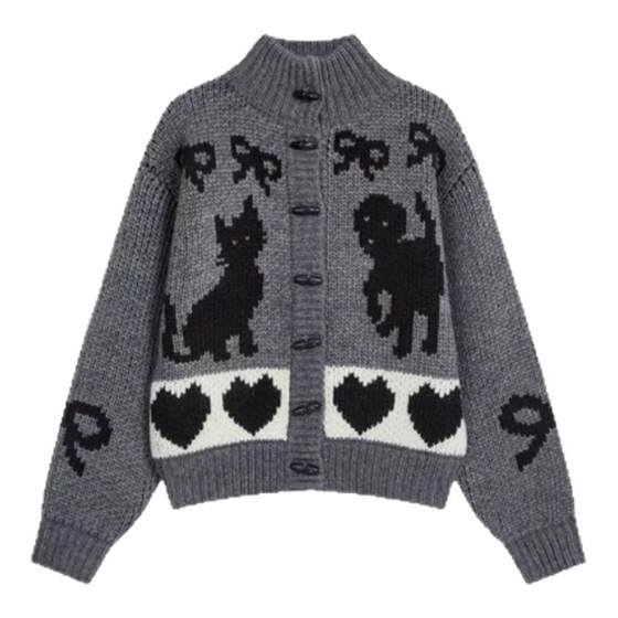 
[Ready Stock] WE11DONE TRACK Cat Horn Button Sweater Coat Design Lazy Style Knitted Cardigan