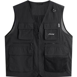 
Peacebird Men's Fashion American Black Vest Spring and Summer Outdoor Working Large Pocket Vest