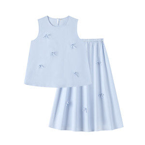 
Pregnant high-quality maternity skirt suit bow shirt a-line skirt two-piece summer thin style maternity wear