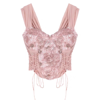 Pink lace short small tube top with suspension vest in summer wearing sexy sweet spicy girl fish bone strap female
