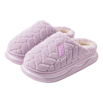 Warm simple home cotton slippers plus velvet
