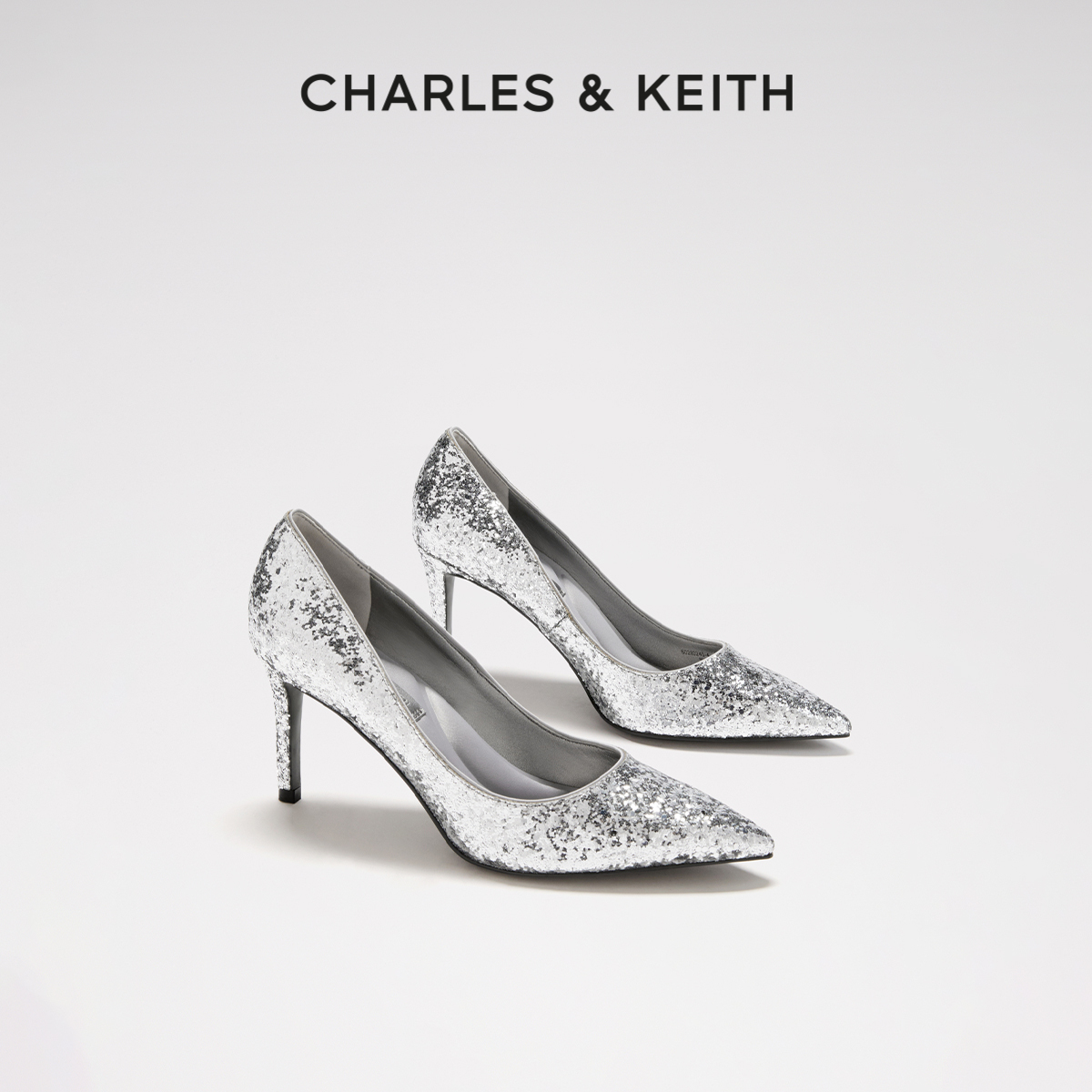 CHARLES&KEITH23冬CK1-60280245-4时尚亮片尖头高跟单鞋婚鞋 Silver银色 36