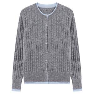 
Basic House/Baijiahao round neck cable fake two-piece sheep wool sweater women's early spring warm and versatile top
