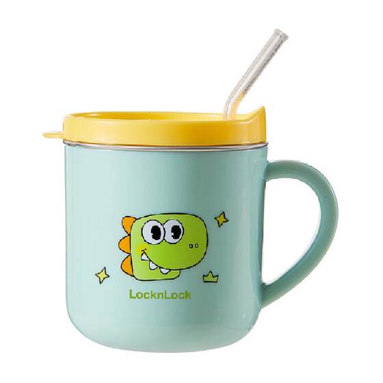 Lock Lock Milk Cup Stainless Steel Cup Household Drinking Cup Children's Water Cup Kindergarten Special Straw Cup
