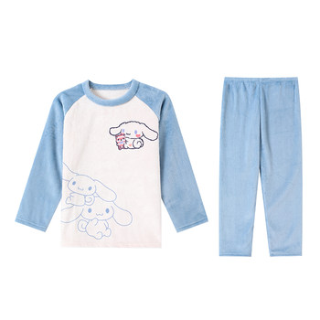 Boys coral velvet pajamas, autumn and winter, plus velvet thick middle children cute cartoon home service children's warm set
