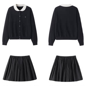 
Tokyo 2019 jk black single-breasted sweater cardigan contrast color doll collar small knit sweater women autumn jacket