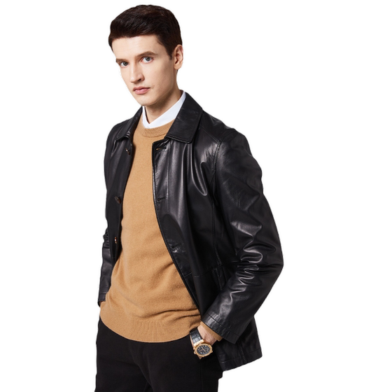 Franniezila men's leather jacket leather sheepskin, comfortable light luxury leather jacket business commute leather jacket
