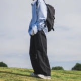 Штаны, осенние черные японские повседневные брюки, свободный прямой крой