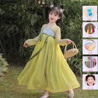 Hanfu на девочку 2022 новая коллекция Супермомерный костюм детские Древняя юбка для ветра лето стиль Платье -платье в летнем платье тонкое стиль