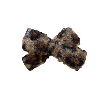 Leopard print knitted bow ball hair clip women's back high ponytail grab clip wool hair fixed headdress