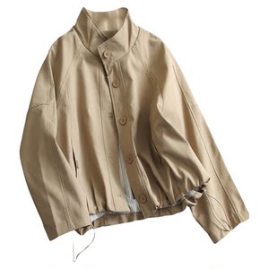 
Barn style smocked waist bud-shaped stand collar loose windbreaker 2025 autumn new long-sleeved women's jacket B181