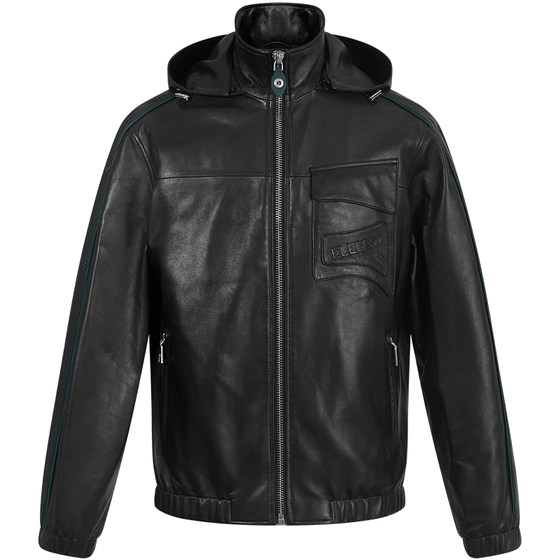 BM motorcycle leather jacket men genuine leather sheepskin stand collar hooded leather jacket men 2024 new style fashion handsome