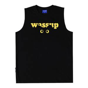
WASSUP trendy brand cat eye letter pure cotton top sleeveless vest same as men and women summer 2024 heavyweight T-shirt