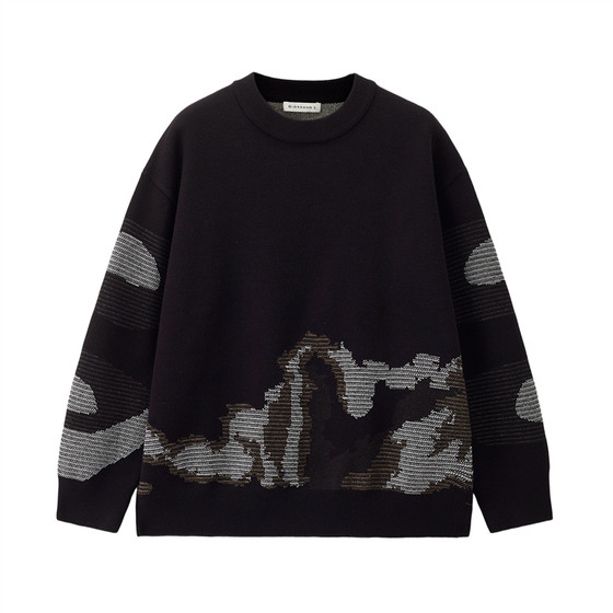 
Designer Giordano sweater men's contrasting color camouflage jacquard round neck loose thick sweater 18055822