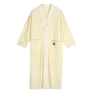 
Xuanliang bubble cotton nightgown ladies spring and autumn pure cotton long sleeve super long pajamas nightgown home clothes large size bathrobe