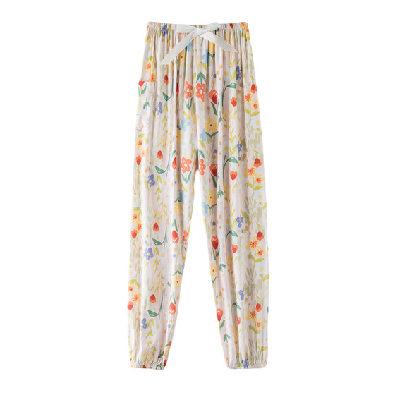 
2025 new cotton silk pajama pants for women in summer thin artificial cotton beach mosquito-proof home long pants for adults wearing