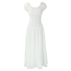 
SYT homemade round neck fungus-shaped waist dress for women 2026 spring new elastic waist long skirt