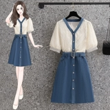 Летний дизайнерский комплект, джинсовое платье, большой размер, подходит для полных девушек, тренд сезона