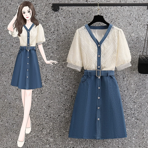 Летний дизайнерский комплект, джинсовое платье, большой размер, подходит для полных девушек, тренд сезона